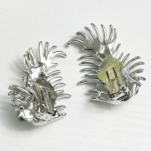 Sarah Coventry Vintage Feather Fantasy Ear Climber Clip Earrings - Picture 4 of 6